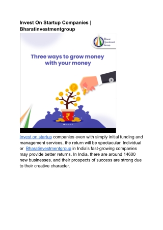 Invest On Startup Companies _ Bharatinvestmentgroup