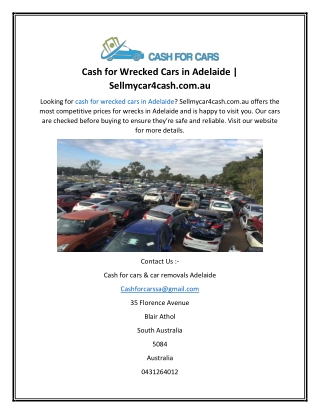 Cash for Wrecked Cars in Adelaide  Sellmycar4cash.com.au