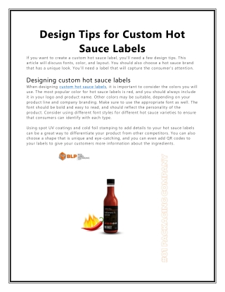 Design Tips for Custom Hot Sauce Labels