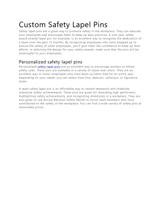 Custom Safety Lapel Pin