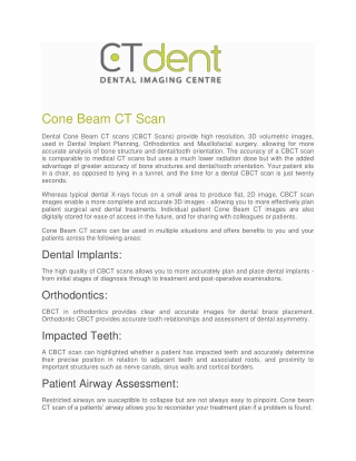 Cone Beam CT Scan (CBCT) -  CT Dent Ltd