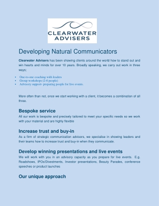 Leadership Coaching - Clearwater Advisers