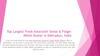 Top Largest Fresh Amaranth Seeds & Finger Millet Dealer in Dehradun, India