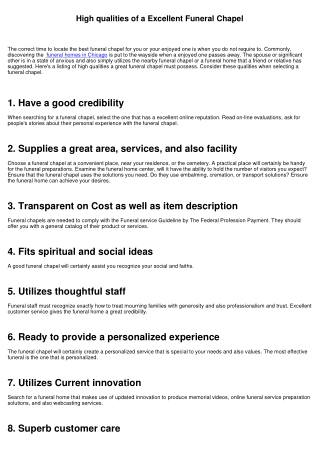 High qualities of a Good Funeral Home