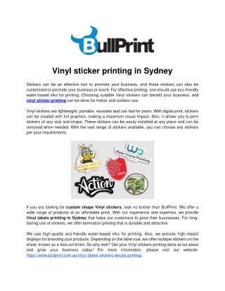 Vinyl sticker printing in Sydney