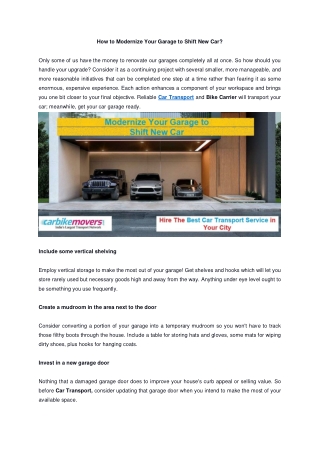 How to Modernize Your Garage To Shift New Car