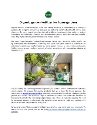 Organic garden fertilizer for home gardens - Sikri Farms