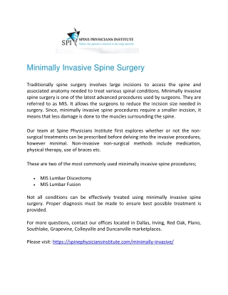Minimally Invasive Spine Surgery Dallas