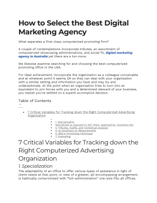 How to Select the Best Digital Marketing Agency