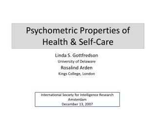 Psychometric Properties of Health &amp; Self-Care