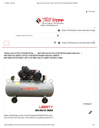 Máy bơm hơi khí nén 2 cấp 10 HP bình 500 lít Liberty W0.80_12.5BAR