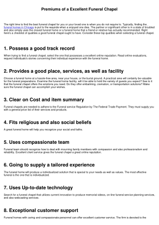 Top-notches of a Great Funeral Chapel