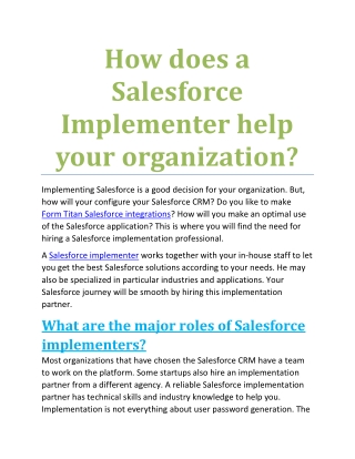 How does a Salesforce Implementer help your organizatio1