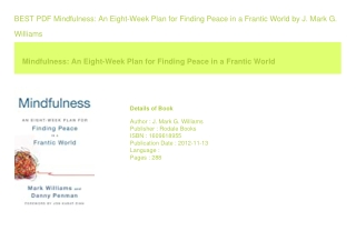 BEST PDF Mindfulness An Eight-Week Plan for Finding Peace in a Frantic World