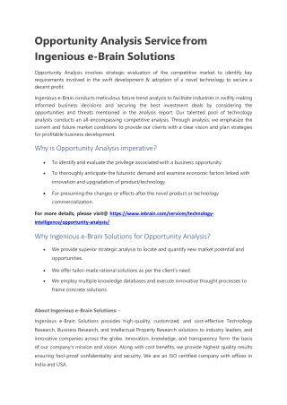 Opportunity Analysis