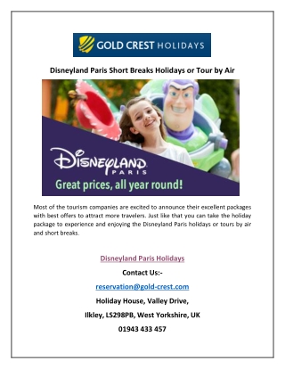 Disneyland Paris Short Breaks Holidays or Tour by Air