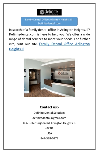 Family Dental Office Arlington Heights Il | Definitedental.com