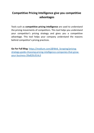 Competitive Pricing Intelligence give you competitive advantages