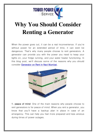 Generator on Rent in Navi Mumbai Call-9769056073