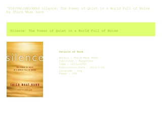 ^PDF/ONLINE)READ Silence The Power of Quiet in a World Full of Noise  by Thi