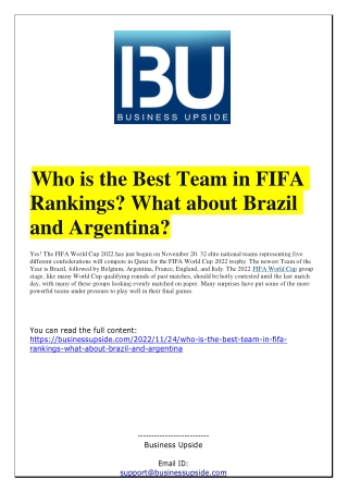 Who is the Best Team in FIFA Rankings What about Brazil and Argentina