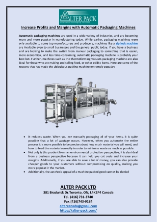 Increase Profits and Margins with Automatic Packaging Machines