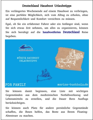 Tipps zum Hausbooturlaub in Deutschland