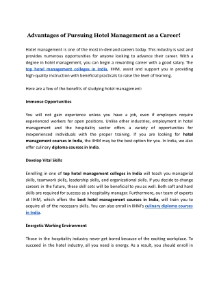Advantages of Pursuing Hotel Management as a Career