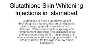 Glutathione Skin Whitening Injections in Islamabad