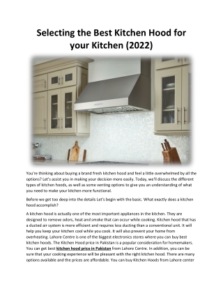 Selecting the Best Kitchen Hood for your Kitchen (2022)