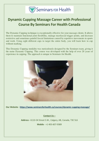 Dynamic Cupping Massage Career with Professional Course By Seminars For Health Canada