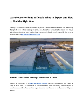 Warehouse for Rent in Dubai