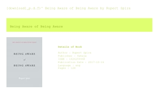 [download]_p.d.f)^ Being Aware of Being Aware  by Rupert Spira