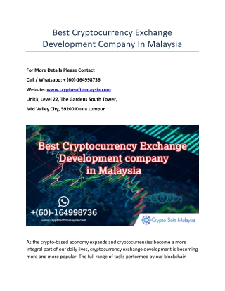 Best Cryptocurrency Exchange Development Company In Malaysia