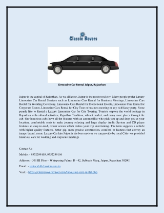 Limousine Car Rental Jaipur, Rajasthan