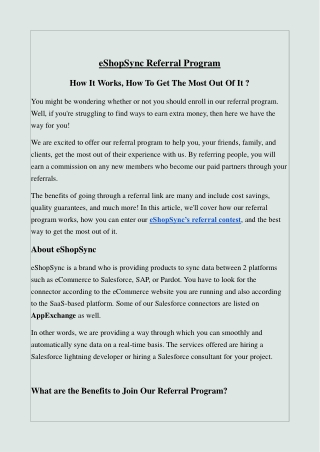 Join eShopSync Client referral program and earn rewards