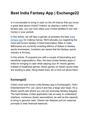 Best India Fantasy App - Exchange22
