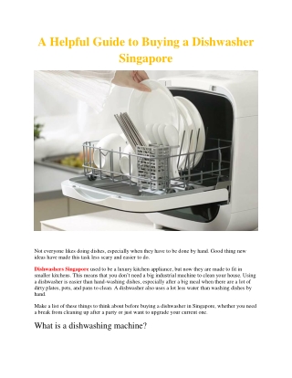 A Helpful Guide to Buying a Dishwasher Singapore
