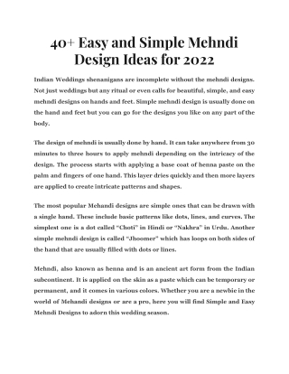 40  Easy and Simple Mehndi Design Ideas for 2022