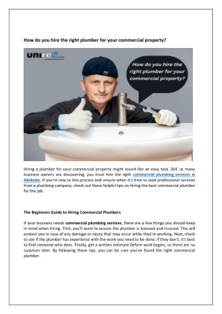 How do you hire the right plumber for your commercial property?