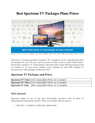 Best Spectrum TV Packages Plans Prices