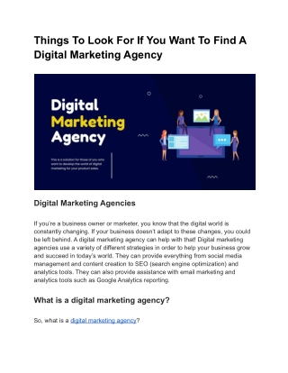 Things To Look For If You Want To Find A Digital Marketing Agency