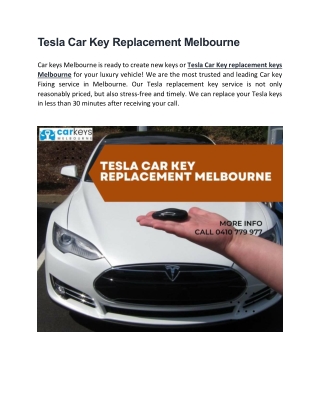 Tesla Car Key Replacement Melbourne