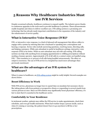 5 reasons why healthcare industries must use IVR services.docx