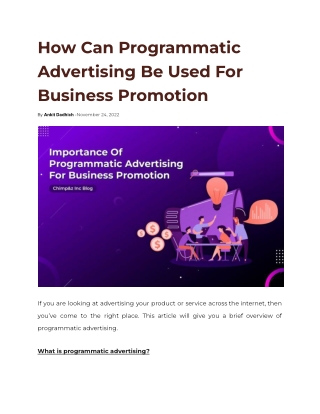 How Can Programmatic Advertising Be Used For Business Promotion