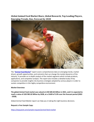 Global Animal Feed Market Share, Global Research, Top Leading Players, Emerging