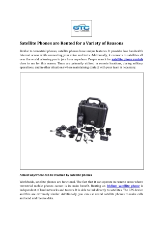 Satellite Phones are Rented for a Variety of Reasons