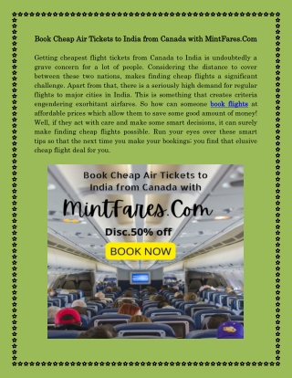 Book Cheap Air Tickets to India from Canada with MintFares.Com