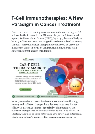 T-Cell Therapies (CAR-T, TCR, TIL) | Industry Analysis | Market Size | 2035