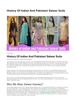 History Of Indian And Pakistani Salwar Suits